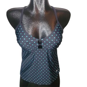 Speedo Black Racerback Tankini Swim Top With Blue Polka Dots Size 6
